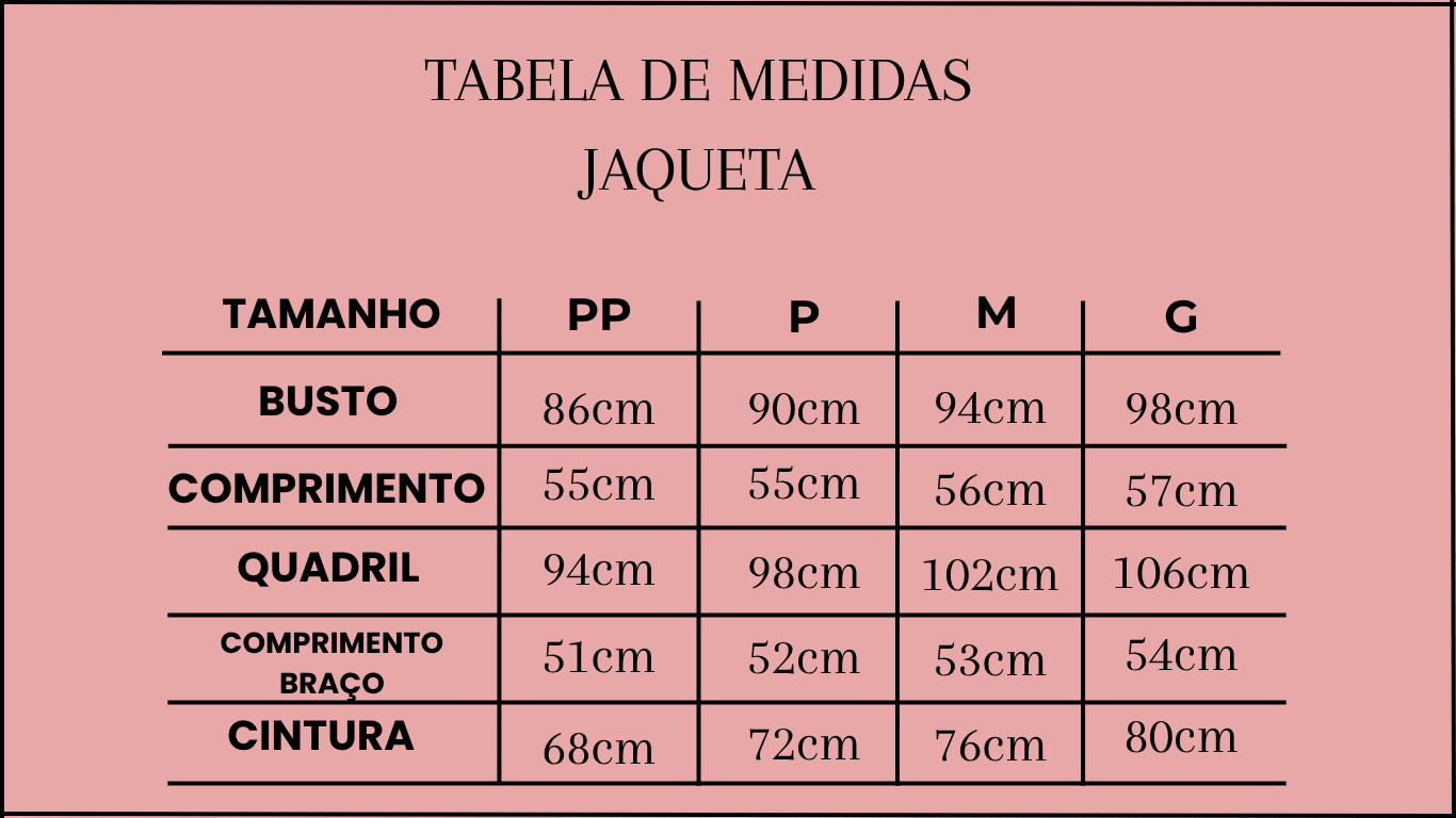 TABELA JAQUETA